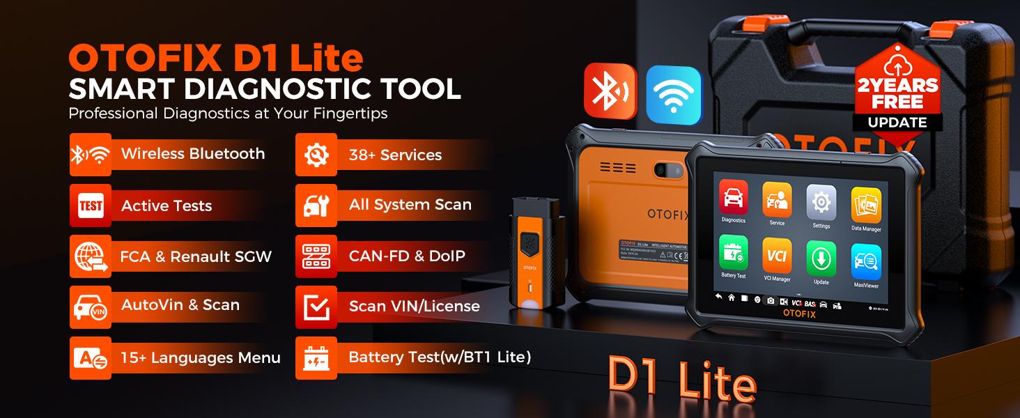 OTOFIX D1 Lite Bidirectional Scan Tool, Bluetooth OBD2 Scanner Diagnostic Tool, 2 Years Free Update, 38+ Services, CANFD & DoIP Protocols, All System Diagnoses, ABS Bleeding, Auto VIN