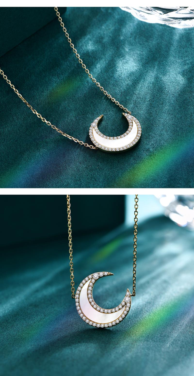 ATTAGEMS Classic D VVS1 Color Lab-Created Moissanite Crescent Moon Pendant Necklace for Women Men Unisex Daily Wear Sterling Silver Engagement Anniversary Birthday Travel Wedding Party Gift N050