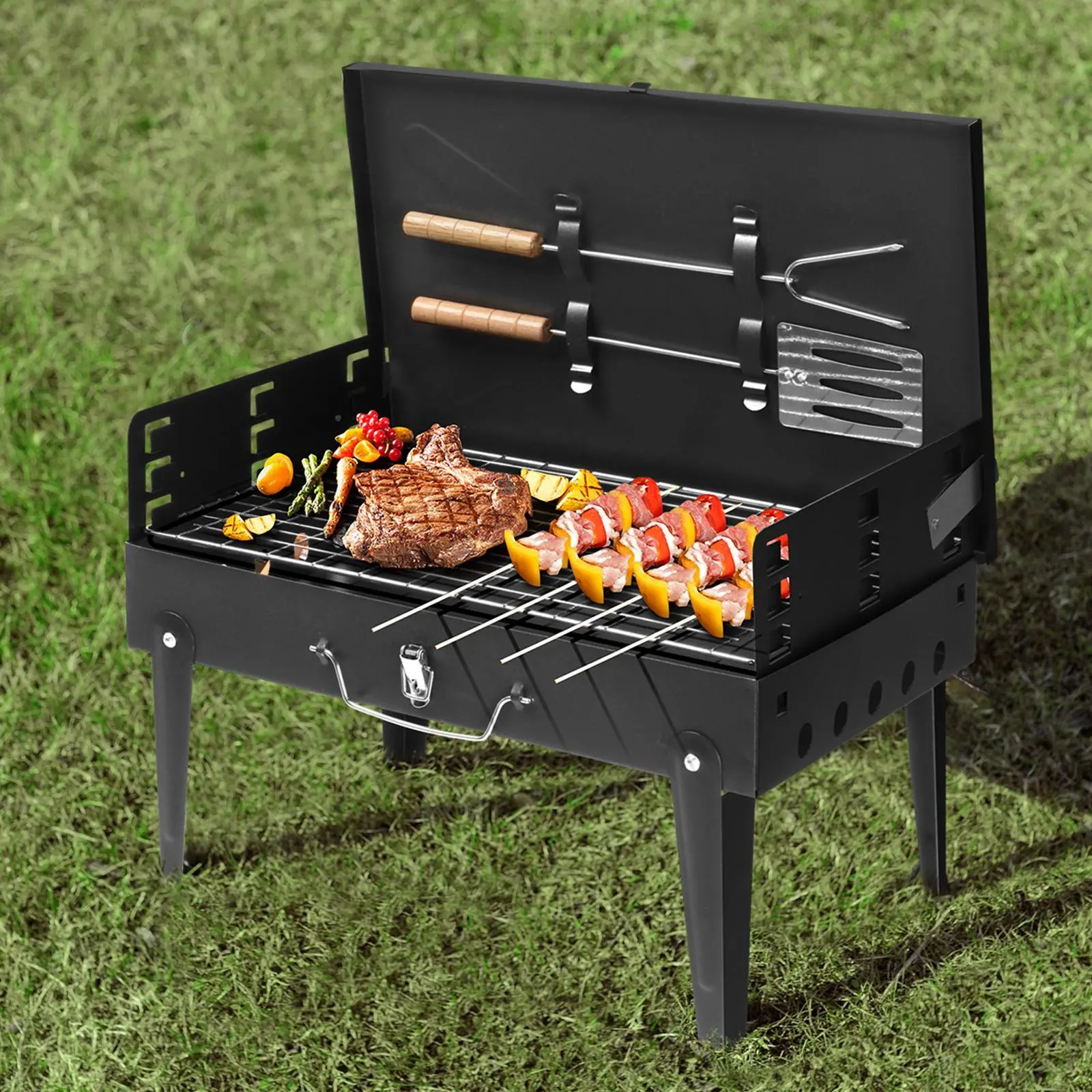 Portable Suitcase Charcoal Grill - Mini Grill - Small Tabletop Charcoal Grill for Camping, Outdoor Cooking - Collapsible Camping Grill for Picnic, Tailgating and Backyard BBQ,home essentials