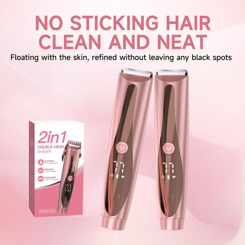 2026 New Bikini Trimmer for Women,Bikini Shaver,2-in-1 Electric Razors for Women Facial Hair Removal Cordless Waterproof Bikini Shaver Razor for Face Lip Chin Underarm Legs Hypoallergenic Dual Precision Heads