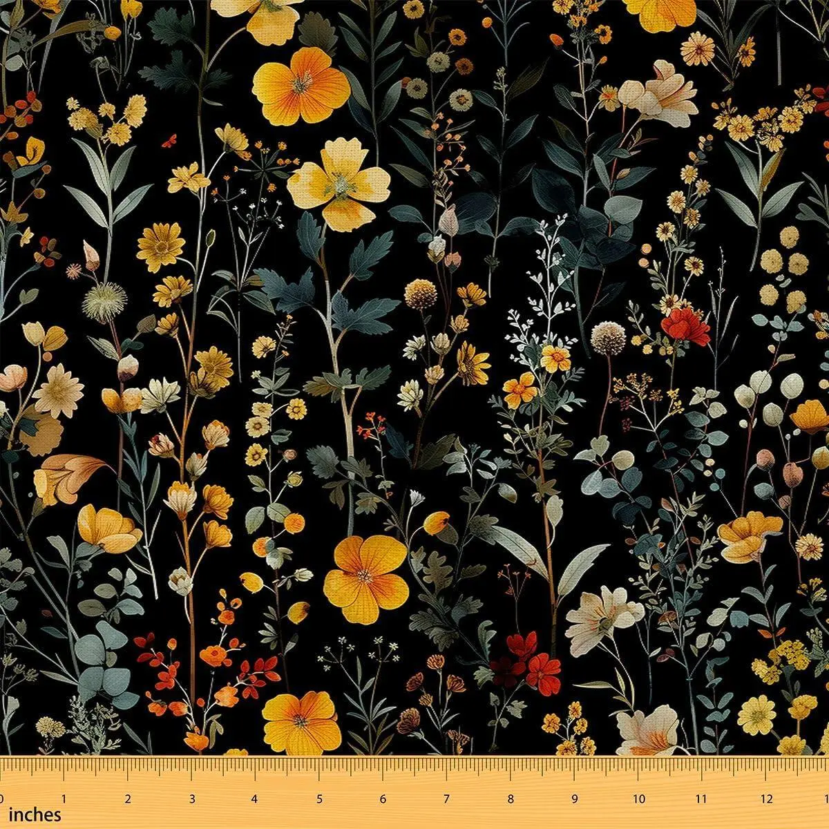 Black Flower Fabric by The Yard Floral Upholstery Fabric Wildflower Botanical Soft Flannel Indoor Decor for DIY Sewing Craft Projects Blossom