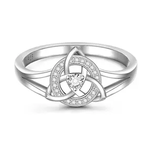 【HXS】925 Sterling Silver Triquetra Ring CZ Halo Celtic Knot Infinity Engagement Promise Ring