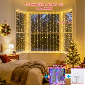 valentine's day decor Giaki Curtain Fairy Lights 300 LED (3m×3m) | Warm White IP44 Waterproof | Christmas Decorations & Christmas Haul Must-Have | Bedroom Wedding Party Lights with Free accessories
