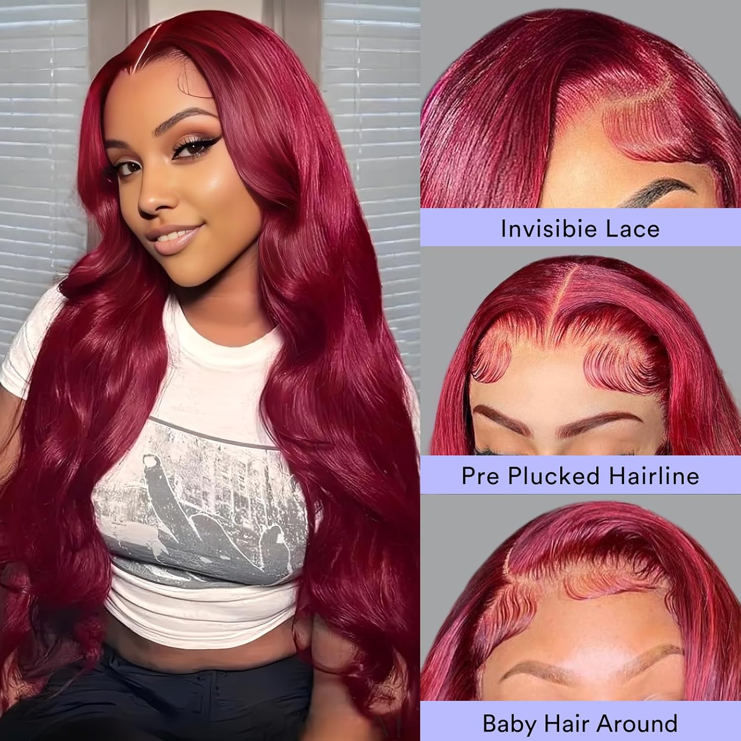 Bling Hair Body Wave 13x6 13x4 HD Transparent Lace Front Wig Natural Black Hot Red and Chocolate Brown Color Wig Pre Plucked 99J Burgundy and Reddish Brown Lace Frontal Human Hair Wigs For Women 180% Density