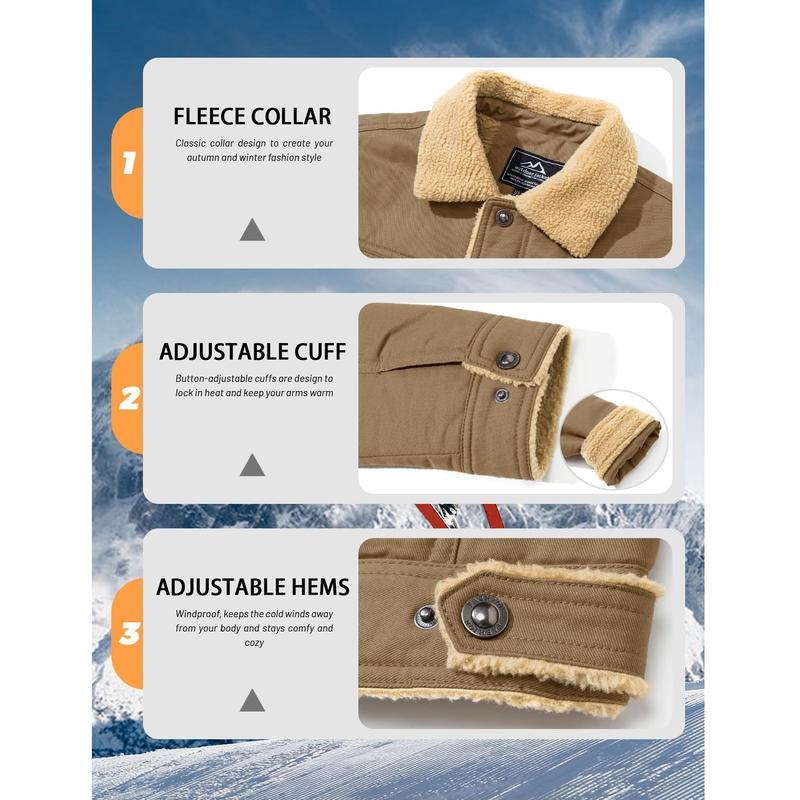 MAGCOMSEN Men's Sherpa Lined Winter Trucker Jacket Warm Multi Pocket Casual Jacket Collared Menswear Tops Cotton Fleece Long Sleeve FallFreshness Khaki Beige Jacket Outdoorfun