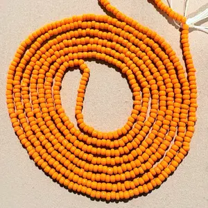 Orange Handmade west African waist beads Daily Wear String Length 70 Inches Bead Length 60 Inches