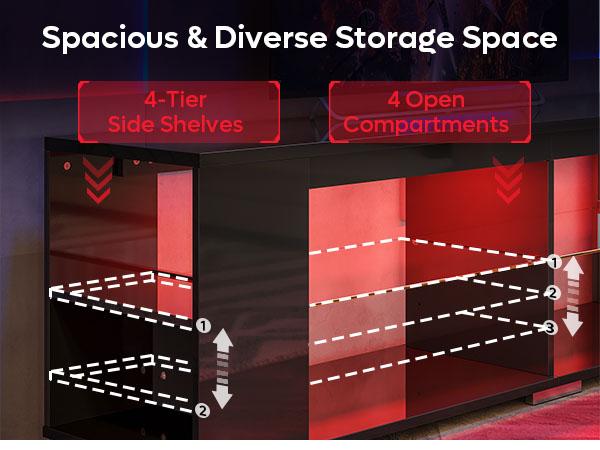 Pinmoco LED TV Stand for TVs up to 80" Gaming Entertainment Center with Side Bookshelf and 4 Open Shelves Black High Gloss Finish Pinmoco LED TV Stand for TVs up to 80" Gaming Entertainment Center with Side Bookshelf and 4 Open Shelves Black High Gloss Finish