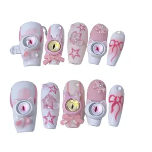 Dopamine Demon Handmade Press-On Nails - New 3D Monster Eye Design, Detachable & Reusable Acrylic Nail Set