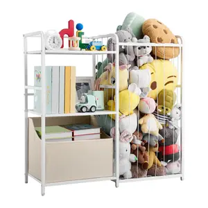 【fathersdaygift】VEVOR Kids Bookshelf and Stuffed Animal Storage, Toy Storage Organizer, 2-Tier Book Shelf with Fabric Toy Chest, Toy Storage for Kids Room, Living Room, Entryway, Nursury, Preschool, White