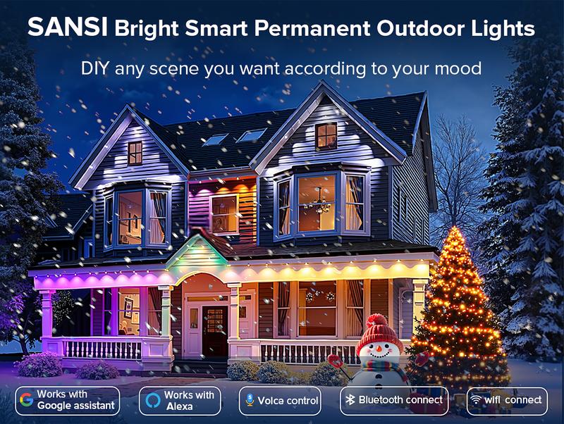 SANSI 100FT Permanent Outdoor Lights 6 x LED Strips Smart LED Lights 90 Scene Modes for Outside DIY Lighting Themes for Halloween Decorations IP67 Waterproof Works with Alexa Google Assistant TikTokShopBlackFriday