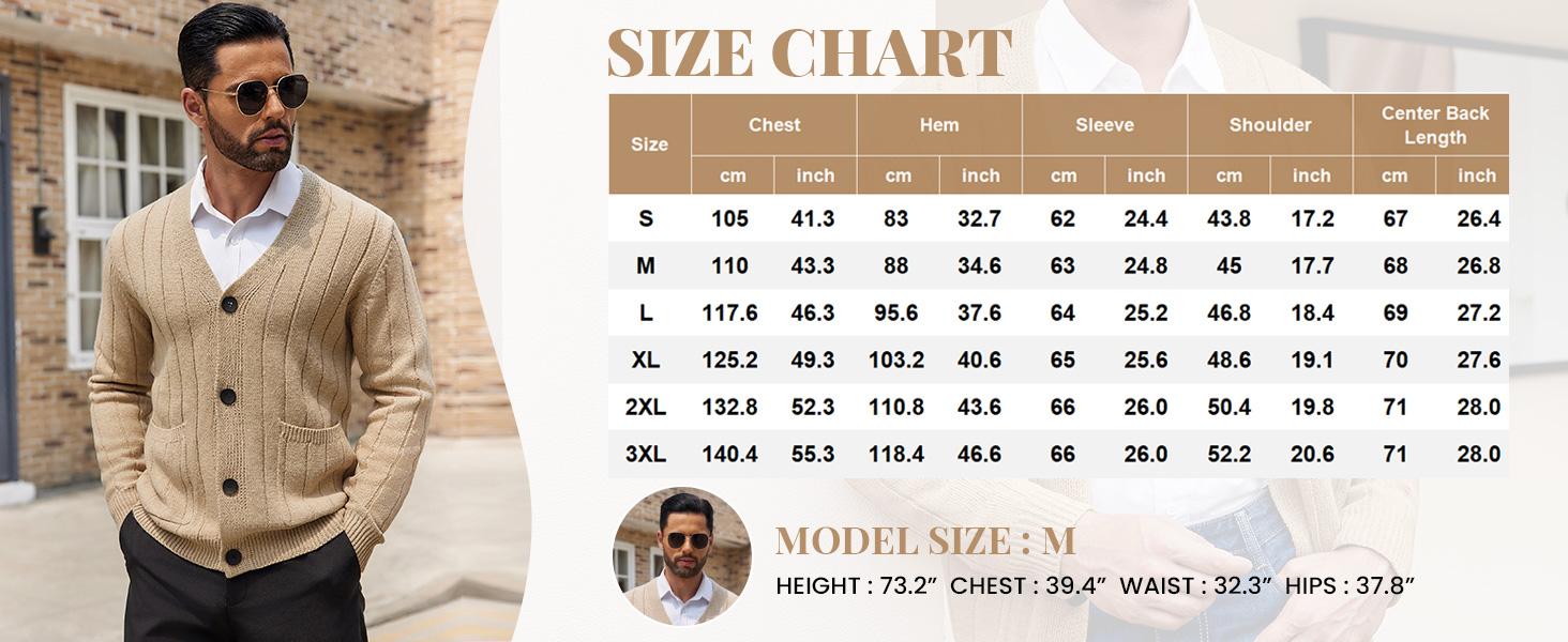 Coofandy Men's Long-Sleeve Cable Knit V-Neck Button-Up Cardigan Top with Pockets, Ribbed Hem, Soft Fabric - Casual, Office Wear, Gift Idea for Small-Sized Men