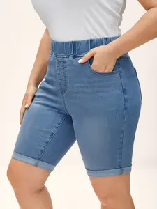 【Summer Turn-Up】【Comfy Waist】BlOOMCHIC plus size Pull-On Stretchy Waist Denim Shorts Spring Statements [M-6X] 2026 Summer Pick for Mother's Day