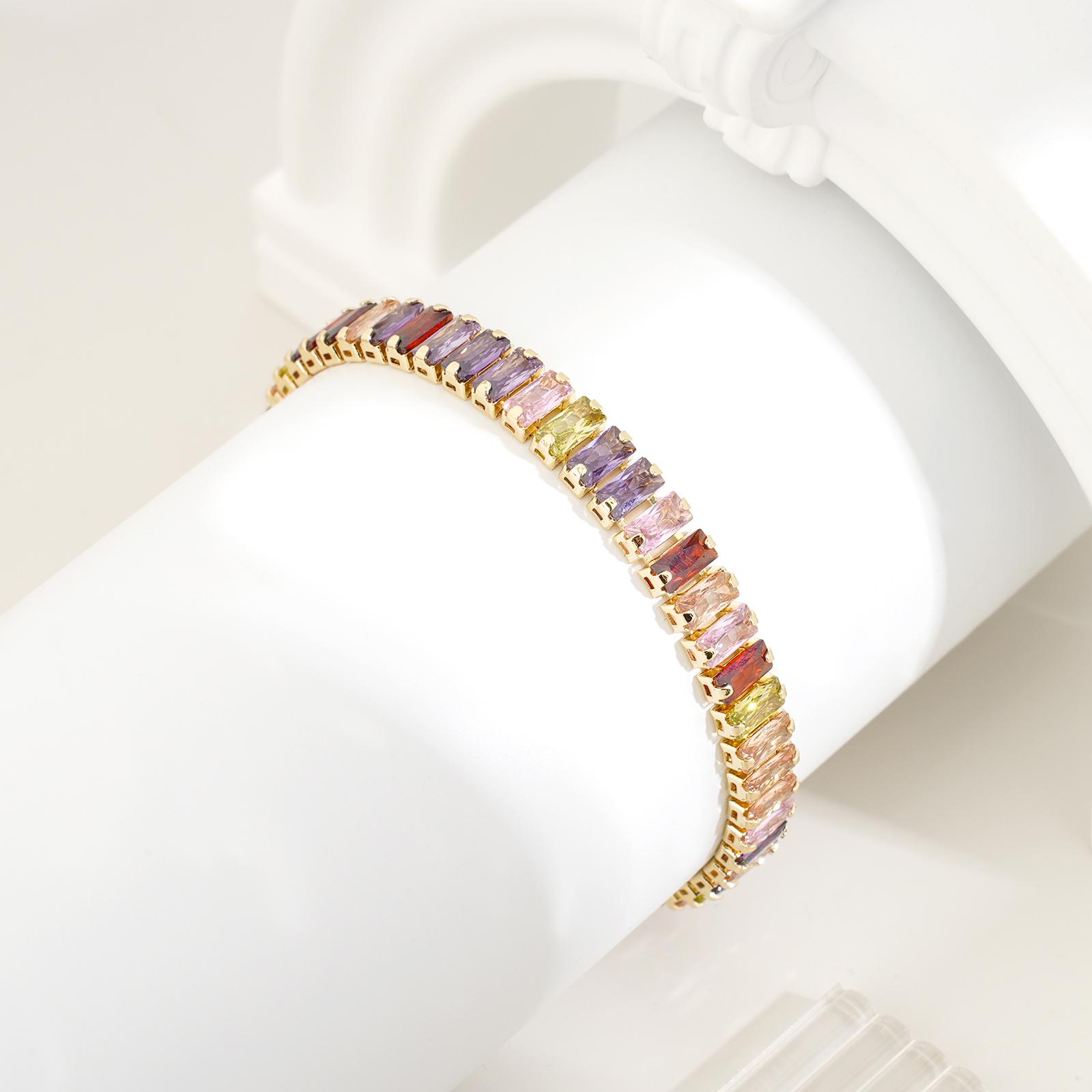 MEIITRUE 14K Gold Plated Cubic Zirconia Tennis Bracelet for Women, Hypoallergenic Gold Bracelets for Women, Colorful Baguette Tennis Style Jewelry