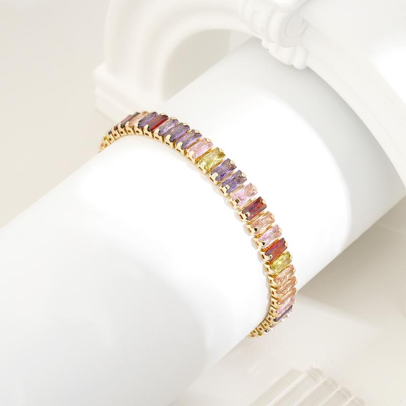 MEIITRUE 14K Gold Plated Cubic Zirconia Tennis Bracelet for Women, Hypoallergenic Gold Bracelets for Women, Colorful Baguette Tennis Style Jewelry