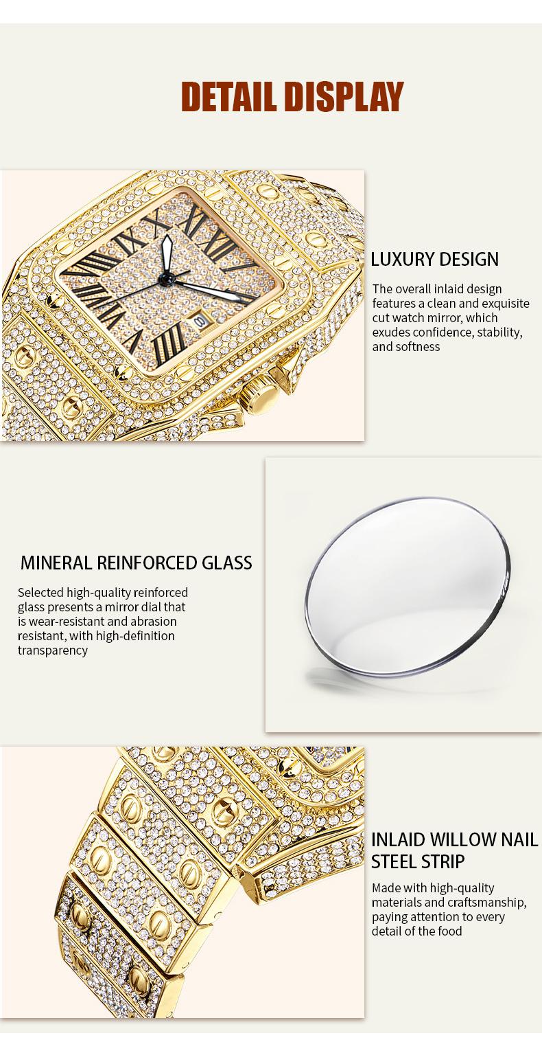 Luxury Rhinestone Embellished Square-Dial Quartz Watch with Gift Box Included Fashion Timeless Classic Watch Black Friday Flash Sale diamond men