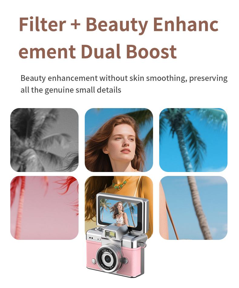 Mini Keychain Digital Camera – Pocket-Size Camera 1080P HD with 1MP Lens, Flash & 0.96" Screen, 32G Card & Charging Cable Included, Retro Vlog Camera for Travel, Concerts, Kids & Instant Party, Sparkling Rose Gold