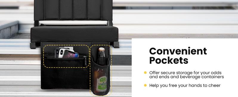 VIVOHOME Portable Stadium Seat for Bleachers with Back Support, Folding Bleacher Chair with Cup Holder and Shoulder Strap