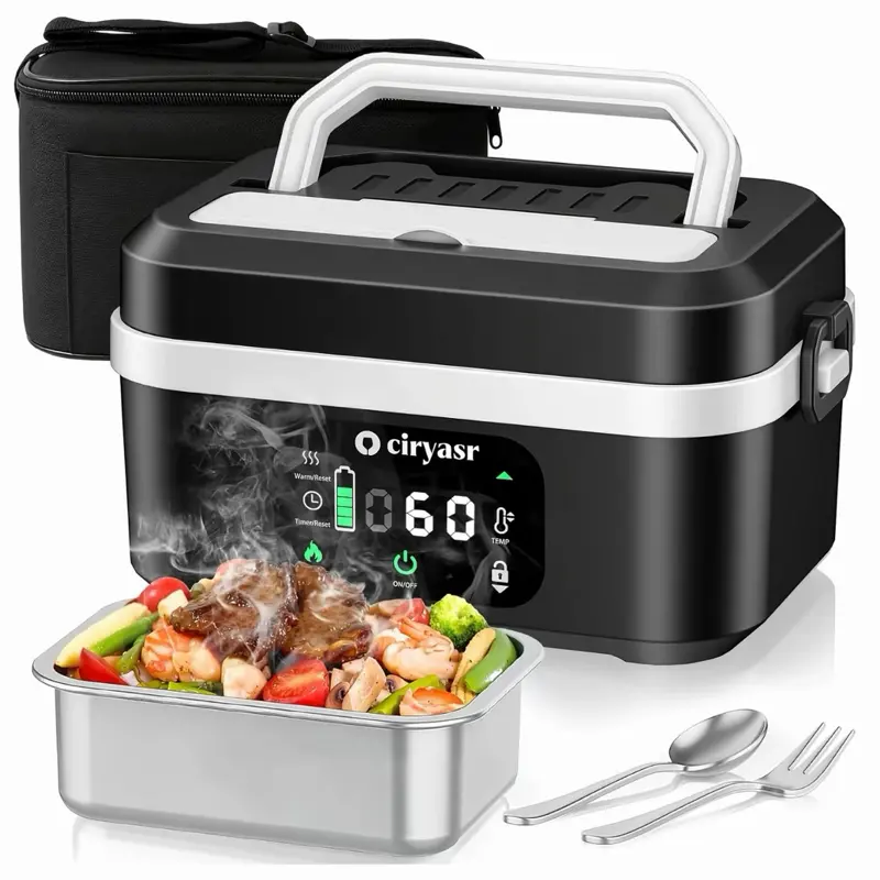 Cordless Electric Lunch Box, Fast Heating Portable Food Warmer with 20000mAh, Stainless Steel Tableware and Insulated Bag for Work,Office, Travel, Camping,Suitable for Adults and Children