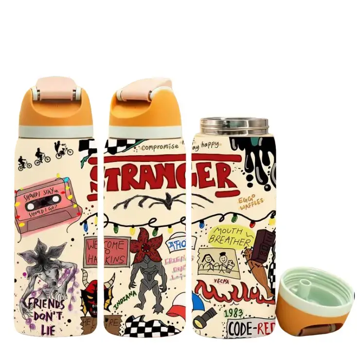 Insulated Stainless Steel Vacuum Mug with Colorful Stranger Design Leak-Proof Lid for Hot Cold Drinks Perfect for Daily Use