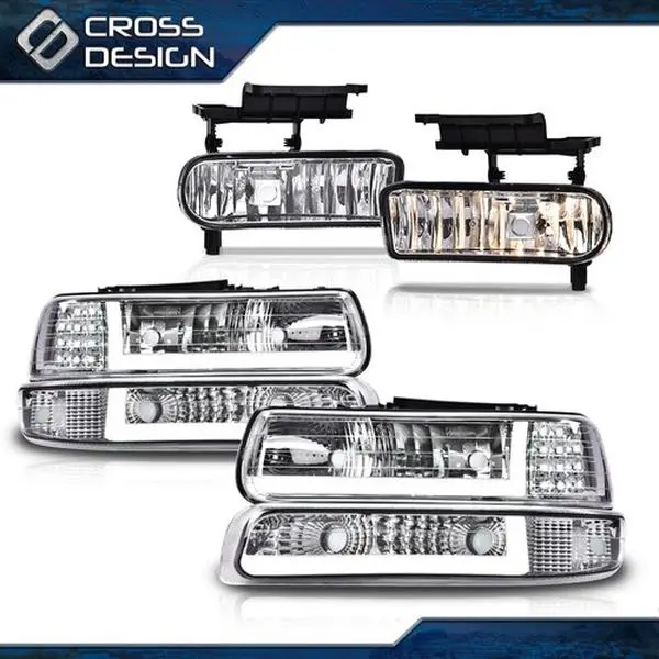 CROSSDESIGN Automotive LED DRL Fog Lights & Headlamps Bolt-On Install Direct Plug-In Car Replacement Accessories for 99-02 Chevy Silverado, 00-06 Tahoe, Car Accessories, Headlights & Fog Lights Set
