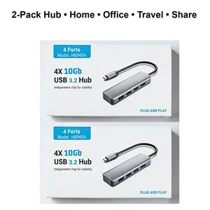 2-Piece USB 3.2 Hub Set, 10Gbps USB Adapter Hub with 4 USB 3.2 Ports and 7.8-inch Cable, Compatible with MacBook Pro/Air, iPad Pro/Air, Surface Go, XPS, Pixelbook, and Other Type-C Devices