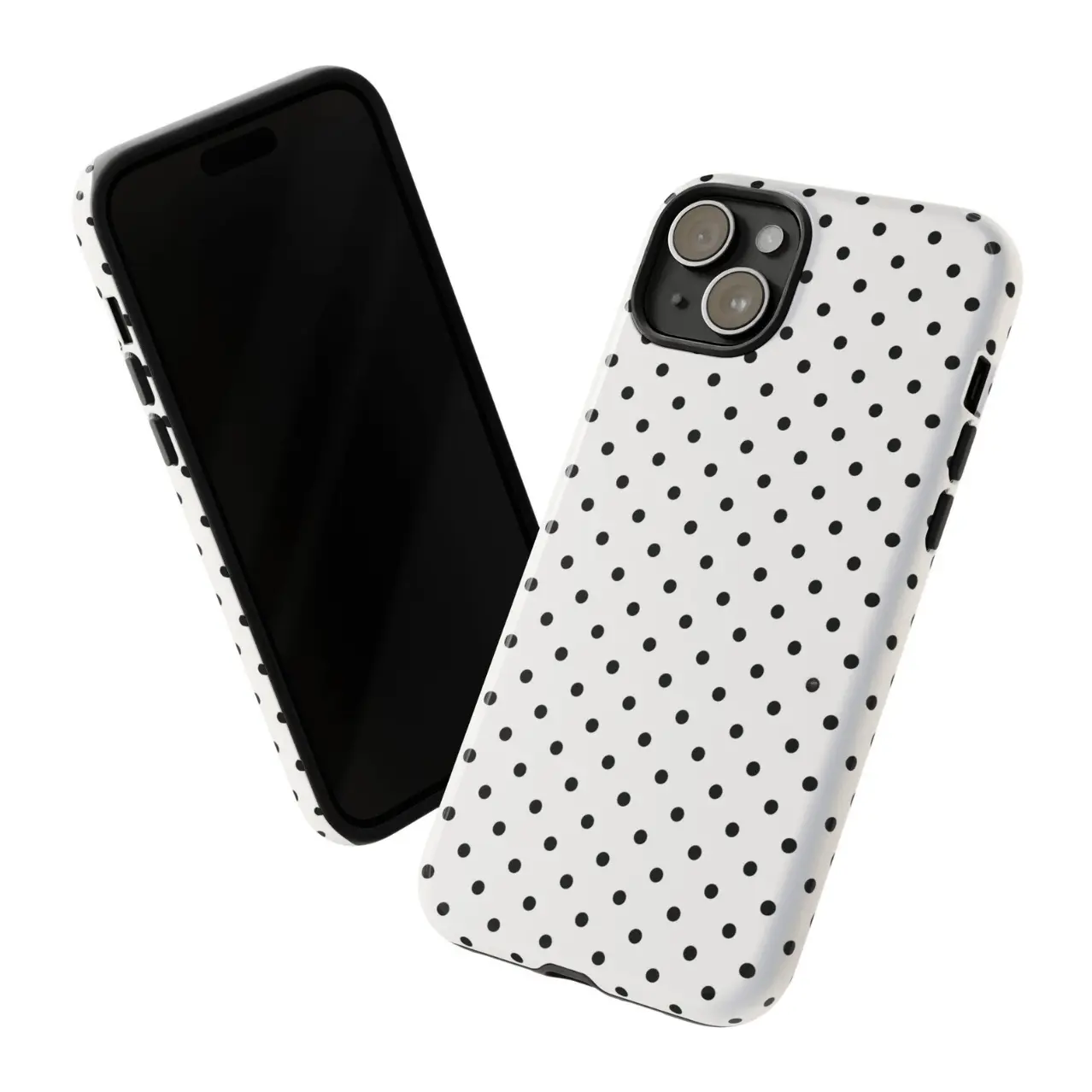 Minimalist Black Polka Dot Glossy 2-In-1 Shockproof Protective Cover for Smartphone, Handheld Devices - Cellphone Accessory for iPhone 17 Pro, 16 Max Plus, 15, 14, 13 & Samsung Galaxy S25, S24 Ultra, A15, A16 5G