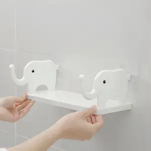 Cute White Elephant Wall Shelf No Drill Floating Organizer with Trunk Hooks Aesthetic Room Decor Bathroom Storage Rack for Skincare Keys Jewelry Display