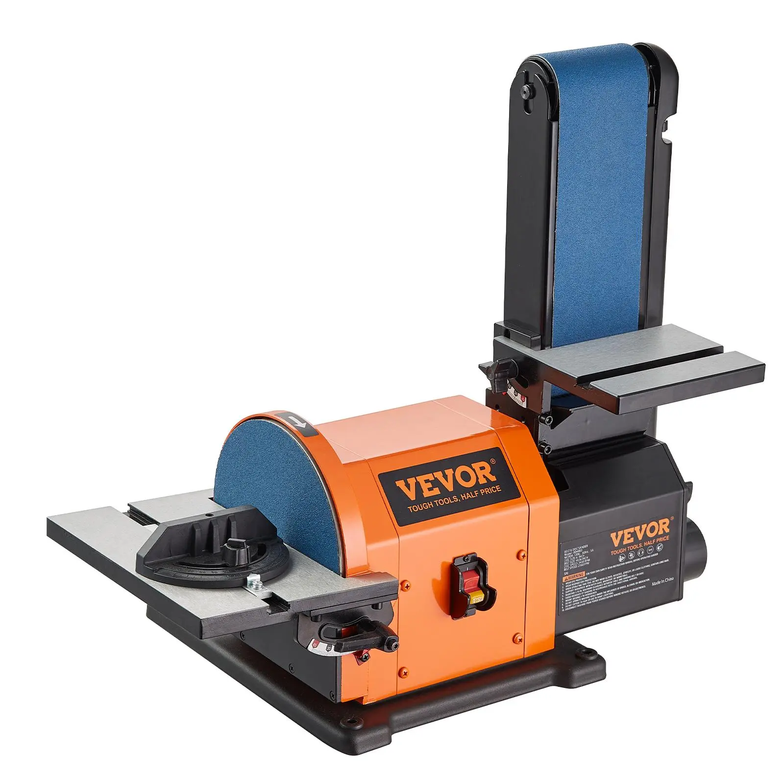 VEVOR Dual Function 6" Disc Sander & 4"x36" Belt Sander, 5Amp Induction Motor, 3450rpm Disc, Adjustable Angles, Steel-Cast Aluminum Worktable, Non-Slip, Efficient and Stable Sanding for Woodworking, Metalworking, 4" X 36" Belt Sander