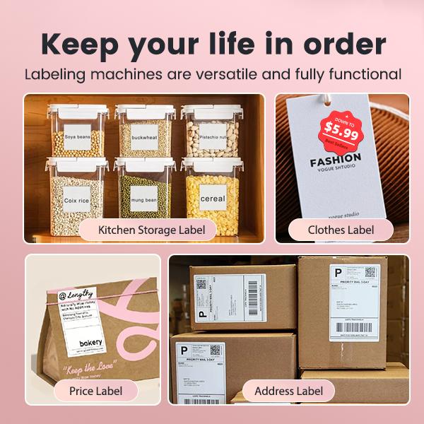 Mini Label Sticker Printer, 2 Inch Barcode Portable Printer, Thermal Label Printer For Address, Clothing, Warehouse, Mailing, Flower Shop, Compatible With Phone & Laptop(Pink), Portable Inkless Label Makers