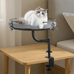 PawGiant Cat Desk Bed, 360° Rotating Floating Cat Bed, Modern Desktop Cat Nest, Desk Mounted Perch Attachment, Height Adjustable Cat Bed for Desk Holds up to 40lbs, Cat Hammock with Washable Cushions, Machine-Washable Plush Cover, Pet Valentine's Day