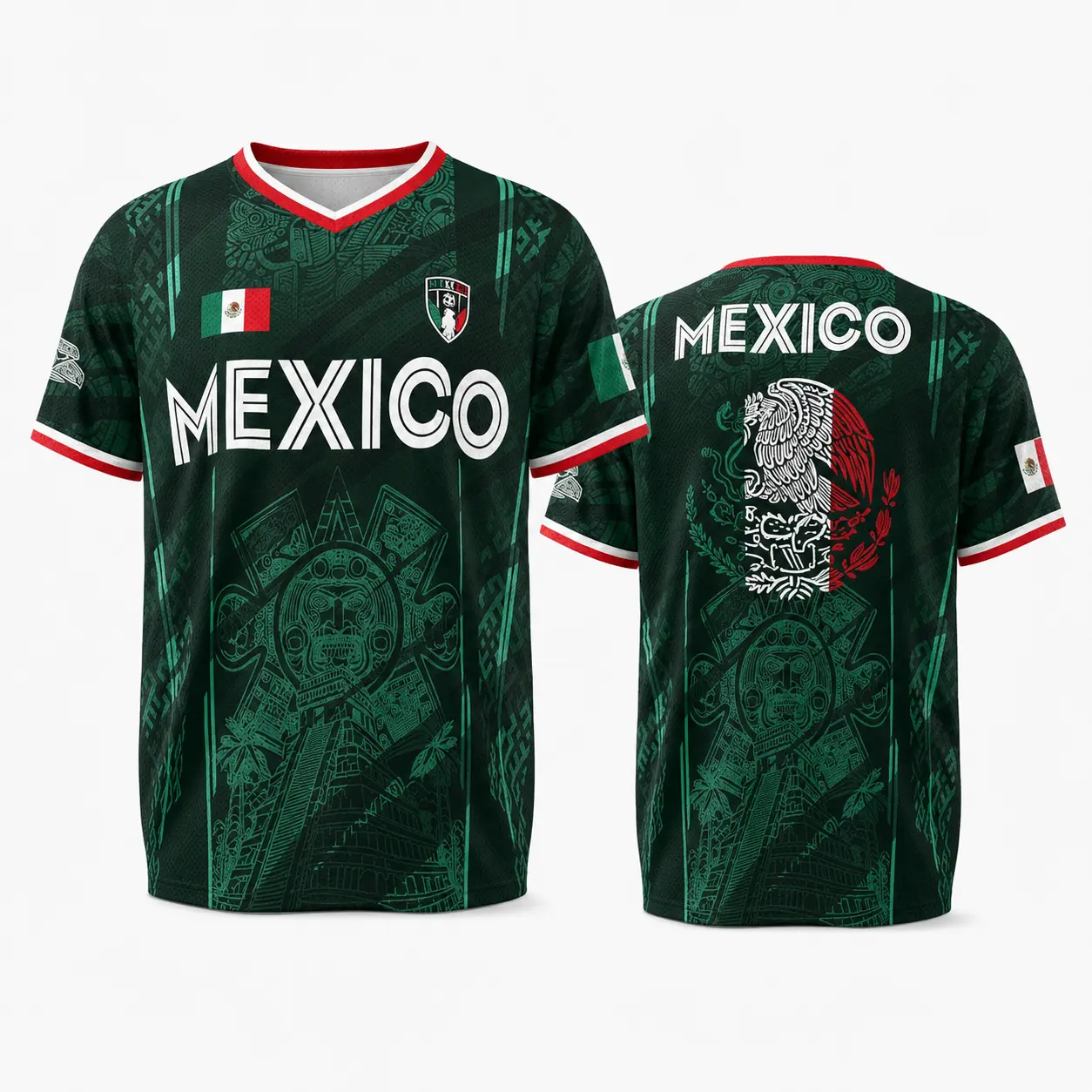 2026 Mexico Soccer Jersey,  Chichén Itzá Pyramid Graphic Retro Soccer Jersey, All over Print, Casual Style for All Seasons, Classic Throwback Jersey Sportswear Top