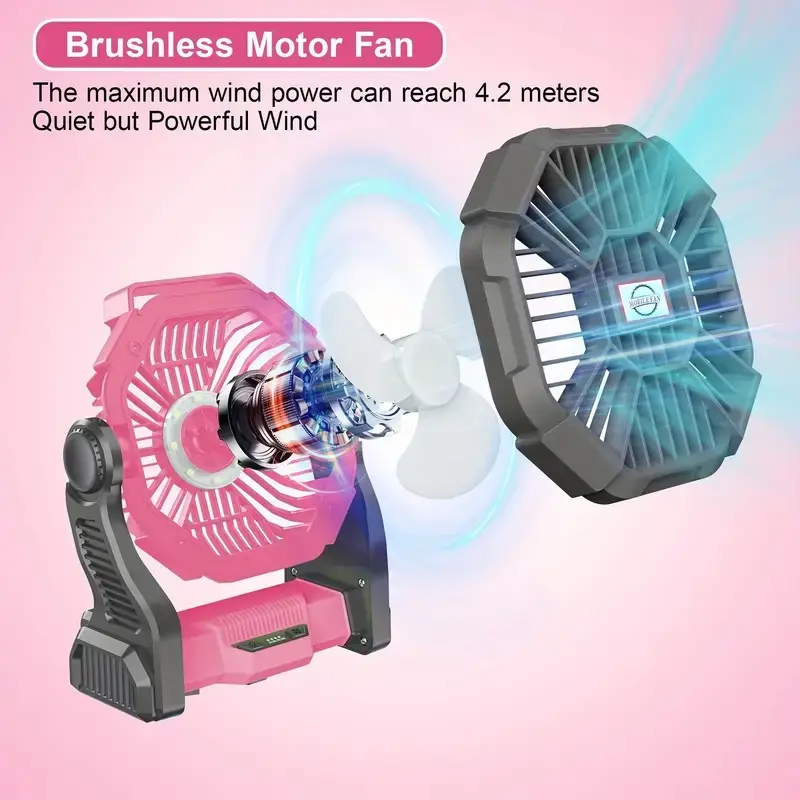 Charging+lighting+fan Three In One Electric Fan Camping Fan Battery Powered Fan, with LED Lantern Portable Camping Fan Suitable for Tents, Timer And Rotating Charging Fan Battery, Suitable for Barbecue Or Travel Operation Fan