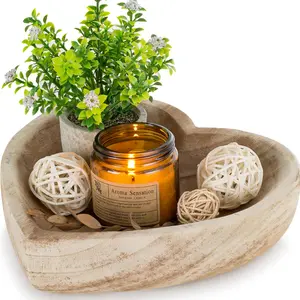 Decorative Dough Wood Bowl: Small Heart Shaped Bowls for Table Decor - Neutral Wooden Bowl for Entryway Table,7.8" Valentine's Day Decor Gift