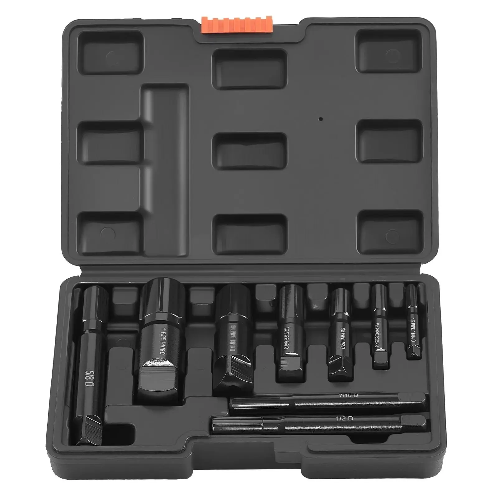 VEVOR 9-Pieces Cr-Mo Steel Plumbing Tools Kit, Heavy Duty Laser Etched Solid Rod Broken Pipes Remover with Storage Case, Multi-Size Fit for 1/8"-1", 5/8"d, 7/16"d Damaged Threaded Fittings (for Plumbers)