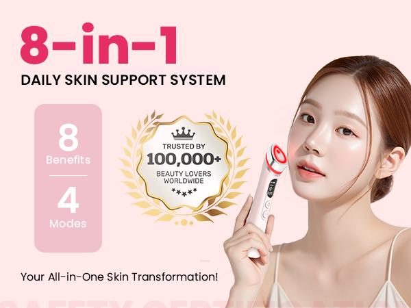 8-in-1 EMS Beauty Wand | 4-Color LED Light Therapy Face Massager | Skin Tightening, Wrinkle Reducer & At-Home Spa