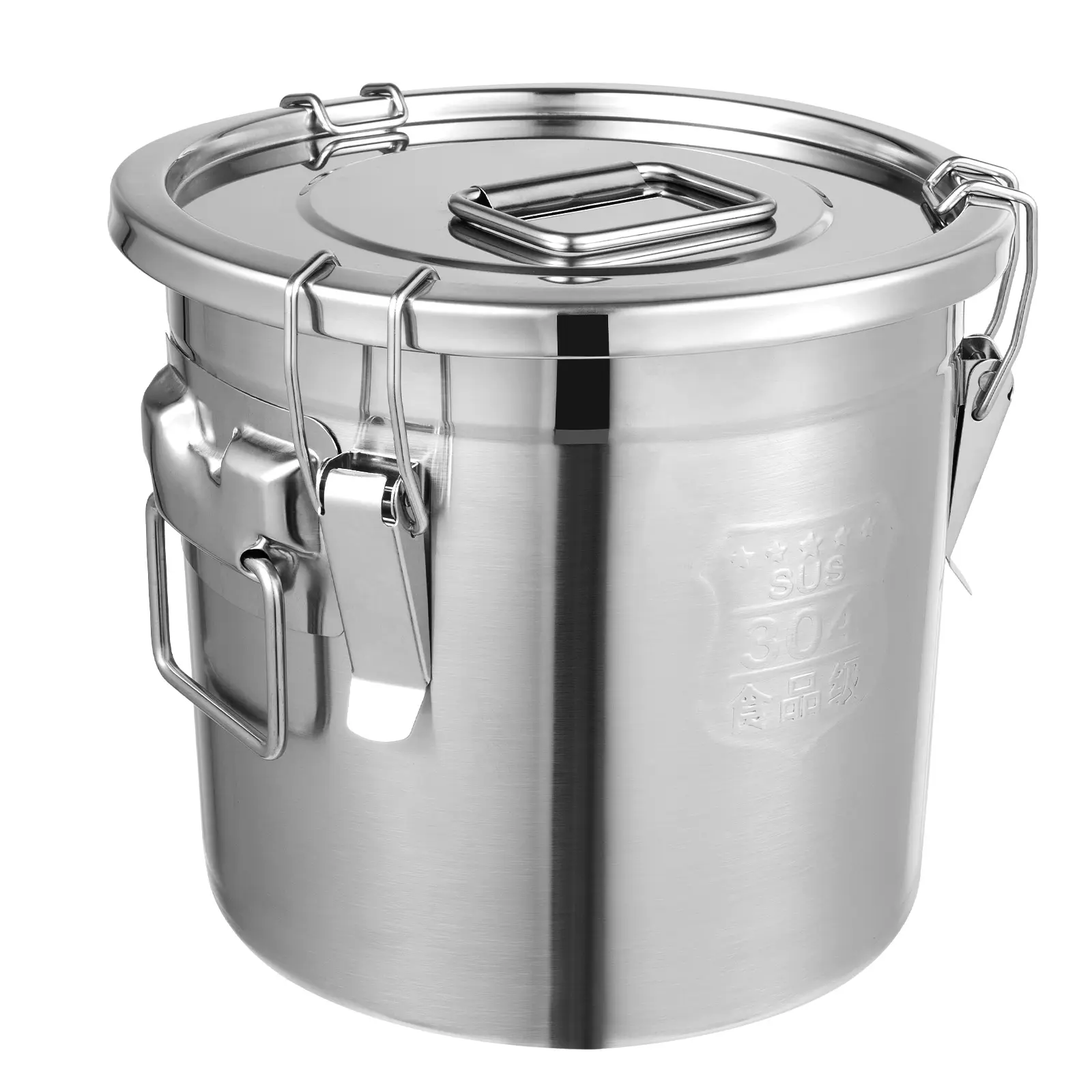 12L 405oz Rustresist 304 & 201 Stainless Steel Airtight Food Storage Container - Antimicrobial, Multi-Function, Silicone-Sealed, Seamless Polished Pail for Home Supplies, Restaurant Kitchen Pantry Wet/Dry Storage, Commercial Space