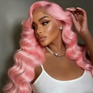 gk Human Hair Lace Front Wig, 30-Inch 180% Density Vibrant Hot Pink Body Wave, HD Transparent Glueless, Women's Natural Look Seamless Hairline Wig (True)