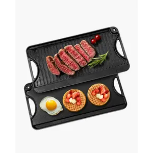 VEVOR 20x10in Reversible Grill Griddle Pre-Seasoned Rectangular BBQ Pan Cast Iron