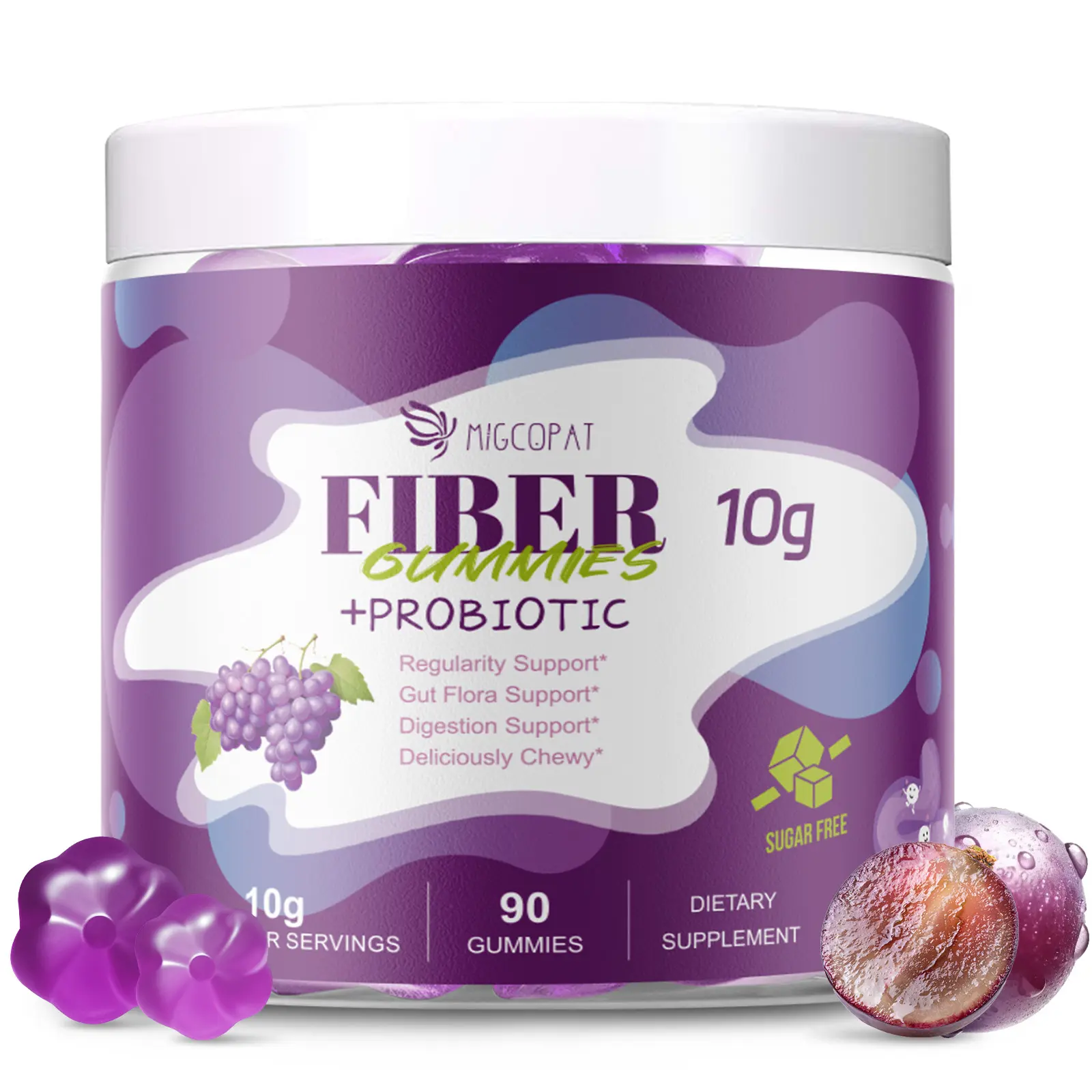 Migcopat Fiber Apple Cider Vinegar Gummies, for Digestive Health and Regular Bowel Movements—Grape Flavor—No Added Sugar and Vegan,#backtoschool