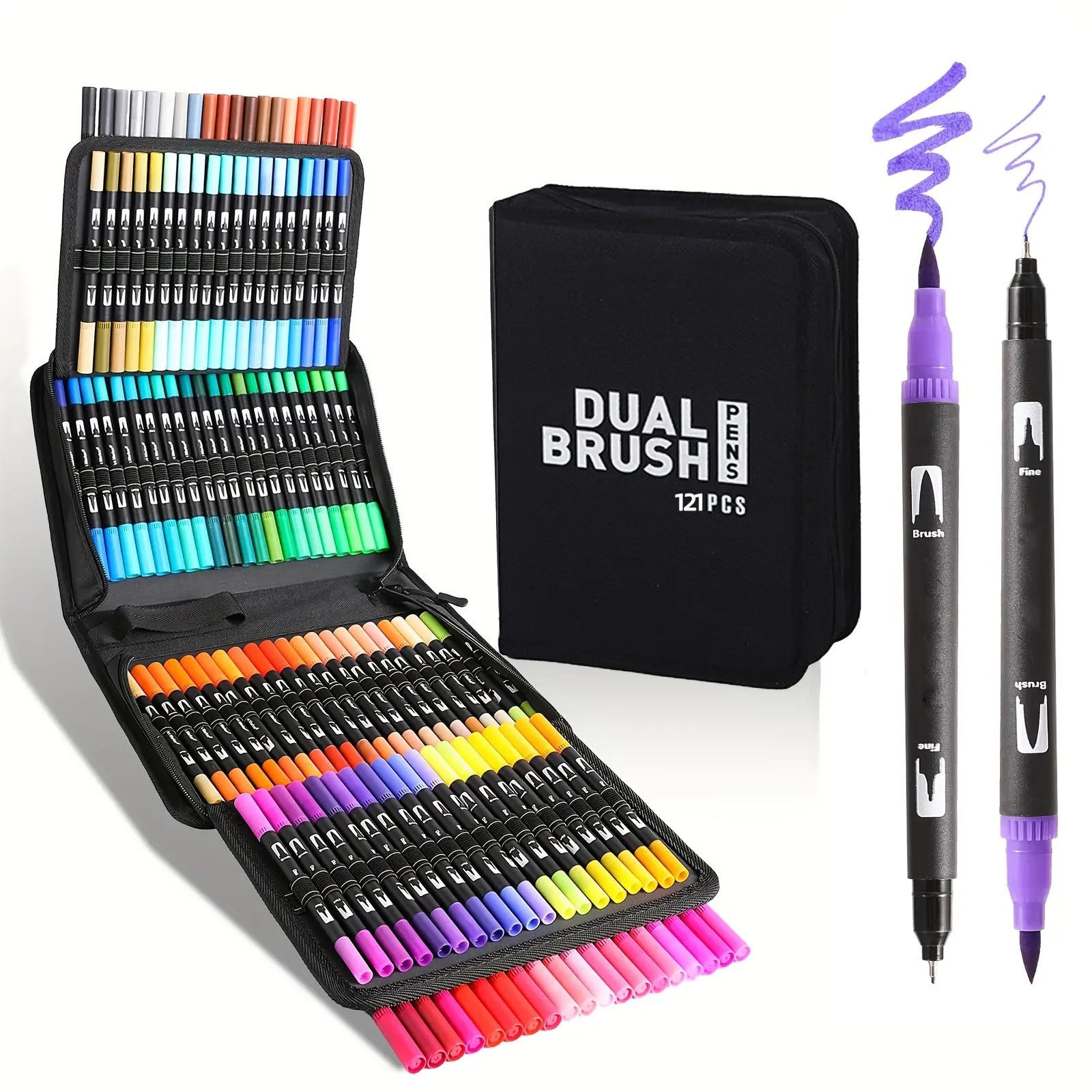 121 Pcs Dual Tip Watercolor Art Markers Set - Fine & Broad Tips for Detailed Calligraphy , Ergonomic Design, Perfect for Teens, Ideal Valentine's Day & Mother's Day Gifts