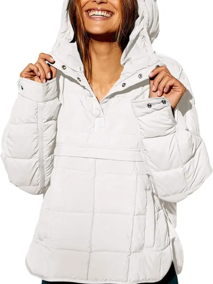 Bienmorn Oversized Hooded Puffer Pullover Women Quilted Lightweight Dolman Long Sleeve Warm Winter Jacket Casual Y2K Streetwear Coat
