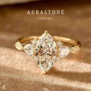 【#37 MKZ】S925 Silver Marquise Cut Vintage Elegant 1.5 Carat Lab Created Gemstone Women's Engagement Wedding Ring