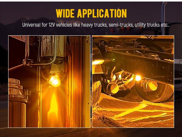 Partsam 2Pcs Amber Glass Lens Watermelon Lights with Stainless Steel Bracket, Amber LED Watermelon Mirror Turn Signal Lights Replacement for Kenworth Peterbilt Freightliner