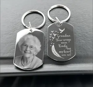 Funeral Gift-Loss of Grandma – Custom Engraved Photo Necklace Keychain – In Loving Memory Gift for Loss