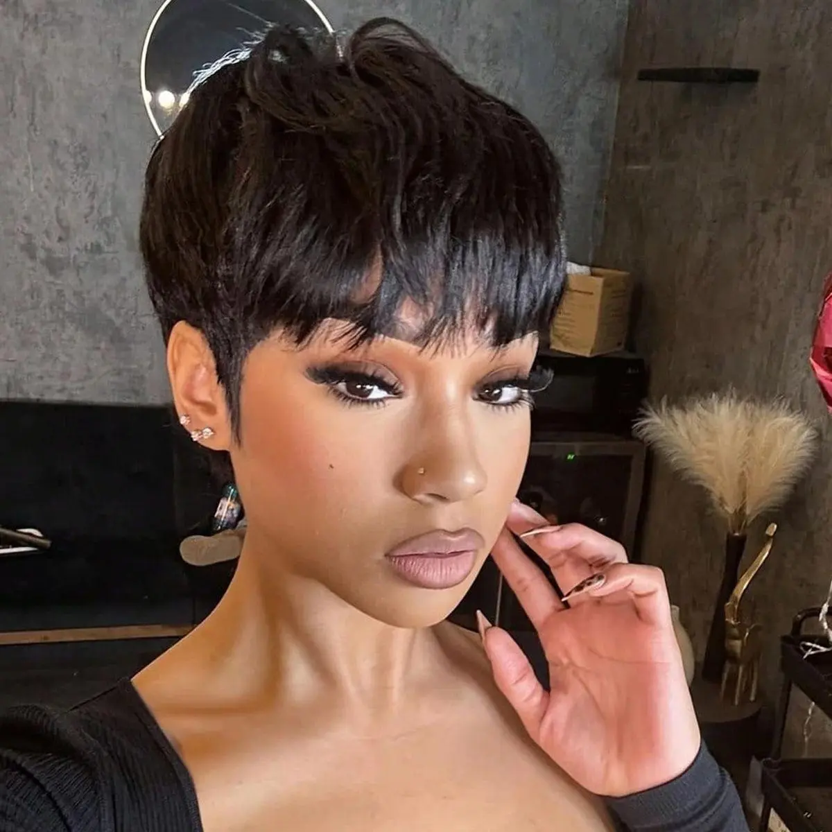 Besteffie Pixie Cut Wig Human Hair Short Straight Bob Wig for Black Women Brazilian Human Hair Full Machine Made Wigs for Daily Use