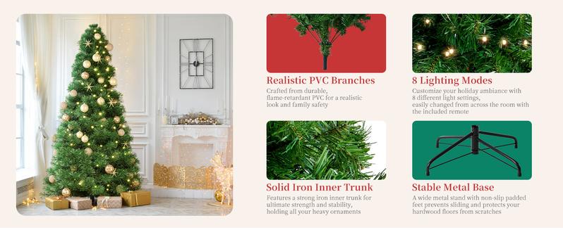 Pre-lit Artificial Christmas Tree with Branch Tips 250 Incandescent Lights Foldable Base for Home Office Party Green White Snow Flocked Design Pre-lit Artificial Christmas Tree with Branch Tips 250 Incandescent Lights Foldable Base for Home Office Party Green White Snow Flocked Design