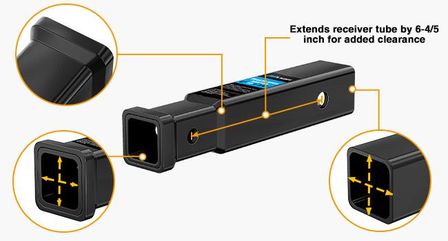 Nilight Trailer Hitch Receiver Extender Adapter Reducer 2 to 1-1/4 Inch Hitch Adapter 6-4/5 inch Extension Sleeve Convertor 350Lbs with 1/2-Inch Diameter Pin and Clip with 5/8-Inch Adapter Nilight Trailer Hitch Receiver Extender Adapter Reducer 2 to 1-1/4 Inch Hitch Adapter 6-4/5 inch Extension Sleeve Convertor 350Lbs with 1/2-Inch Diameter Pin and Clip with 5/8-Inch Adapter