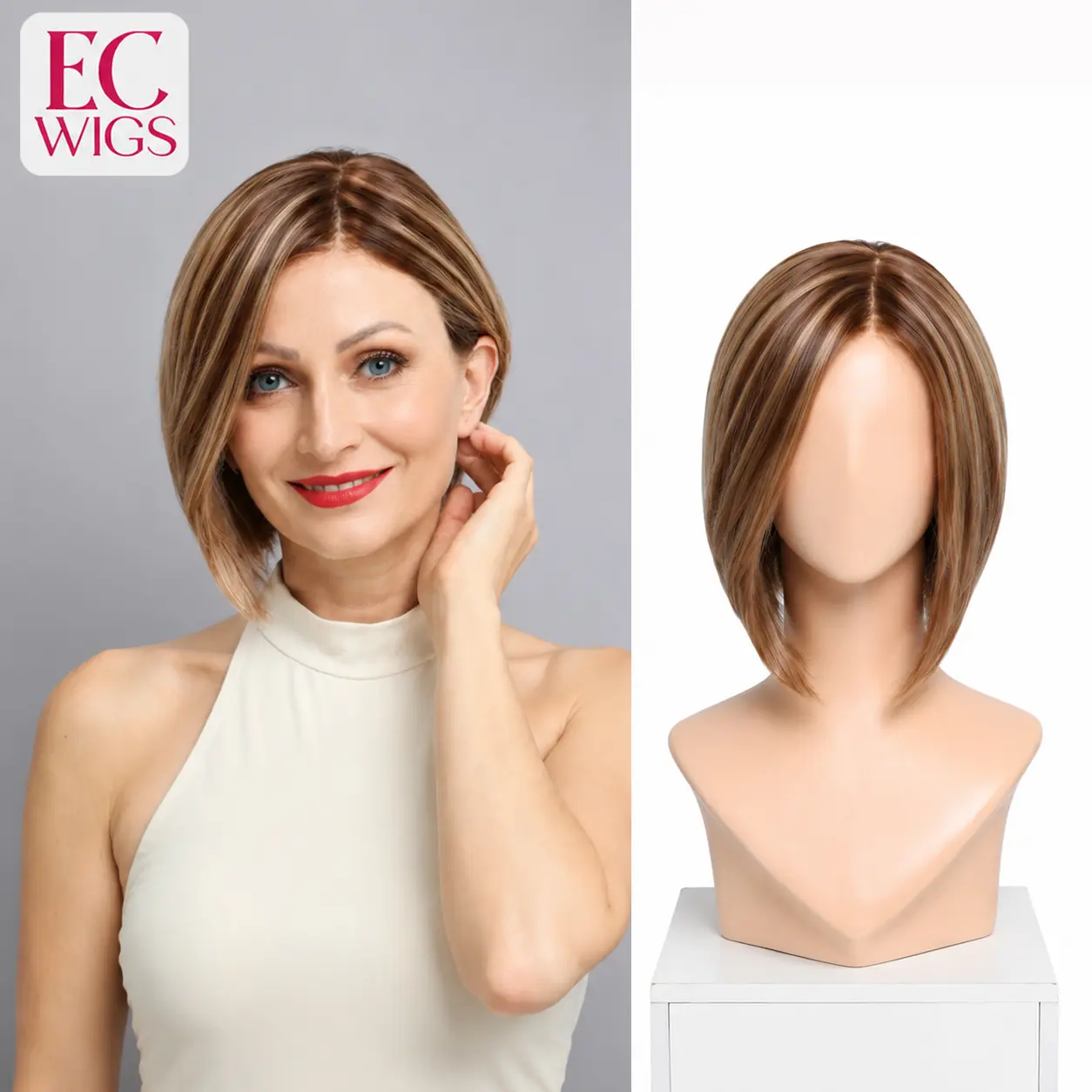 EC Wigs ALICE Women's Glueless Mono Lace Front Wig - 7*5 Inch Full Monofilament Hand-Tied Top, 10 Inch Natural Wave BOB, Premium Synthetic Hairpiece with Natural Hairline