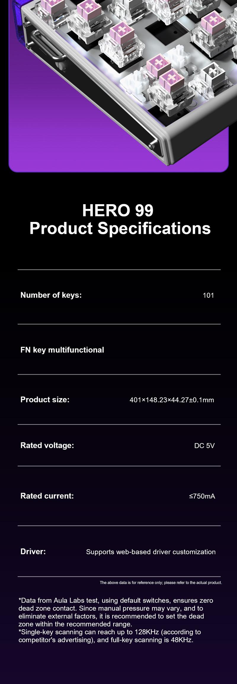 [New]AULA Hero 99 Hall Effect Mechanical Gaming Keyboard – Hero 68 Performance with Full-Size 99% Layout, 8K Hz, Magnetic Switches, RGB Light Box,PBT Keycaps