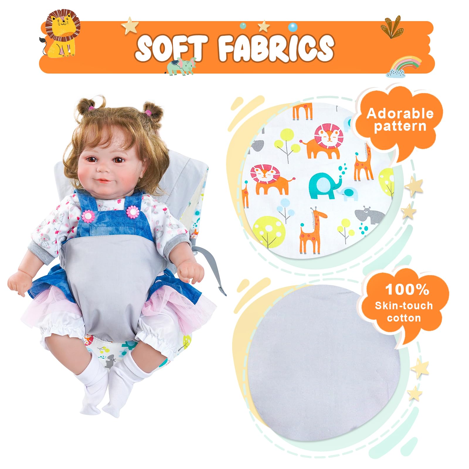 BABESIDE Baby Doll Carrier for Kids Reborn Baby Doll Accessories Front and Back Stuffed Animal Carrier with Adjustable Straps for Little Girls and Boys,Suitable for 17-22 Inch Dolls